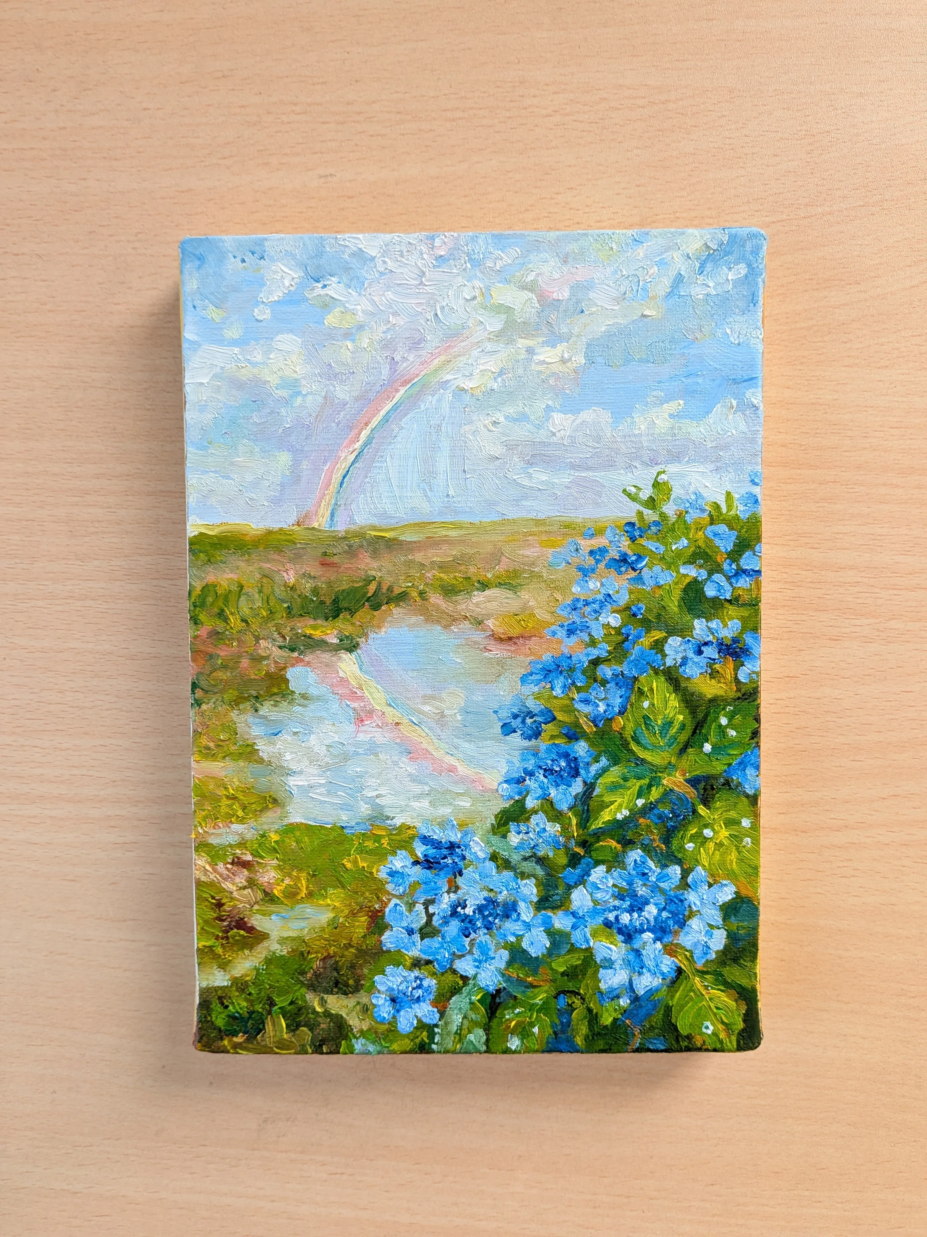 油絵日記｜空と地面の黄緑〜雨上がりの紫陽花〜｜いも / Y.｜画家
