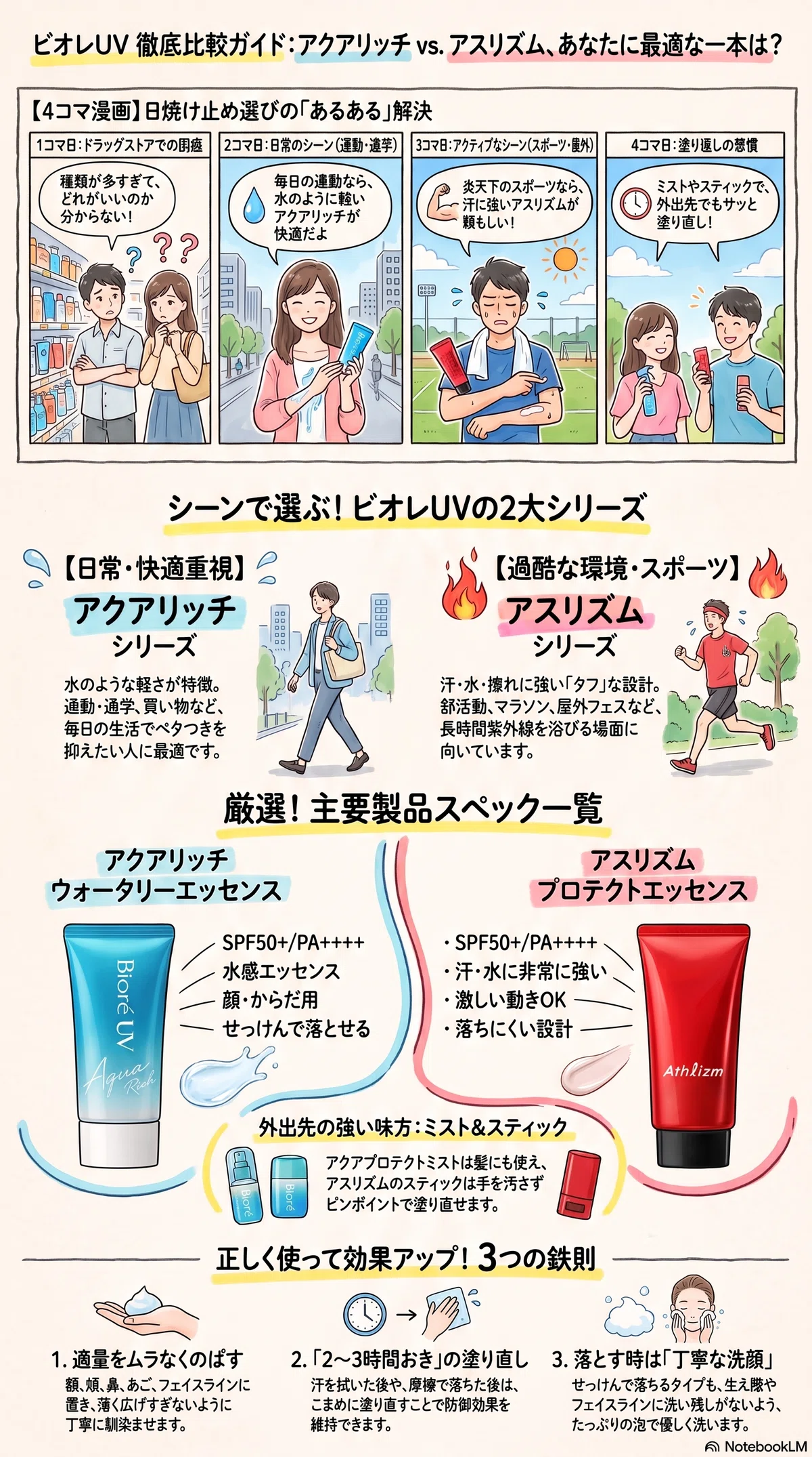 ビオレの日焼け止めの要点をまとめたインフォグラフィック