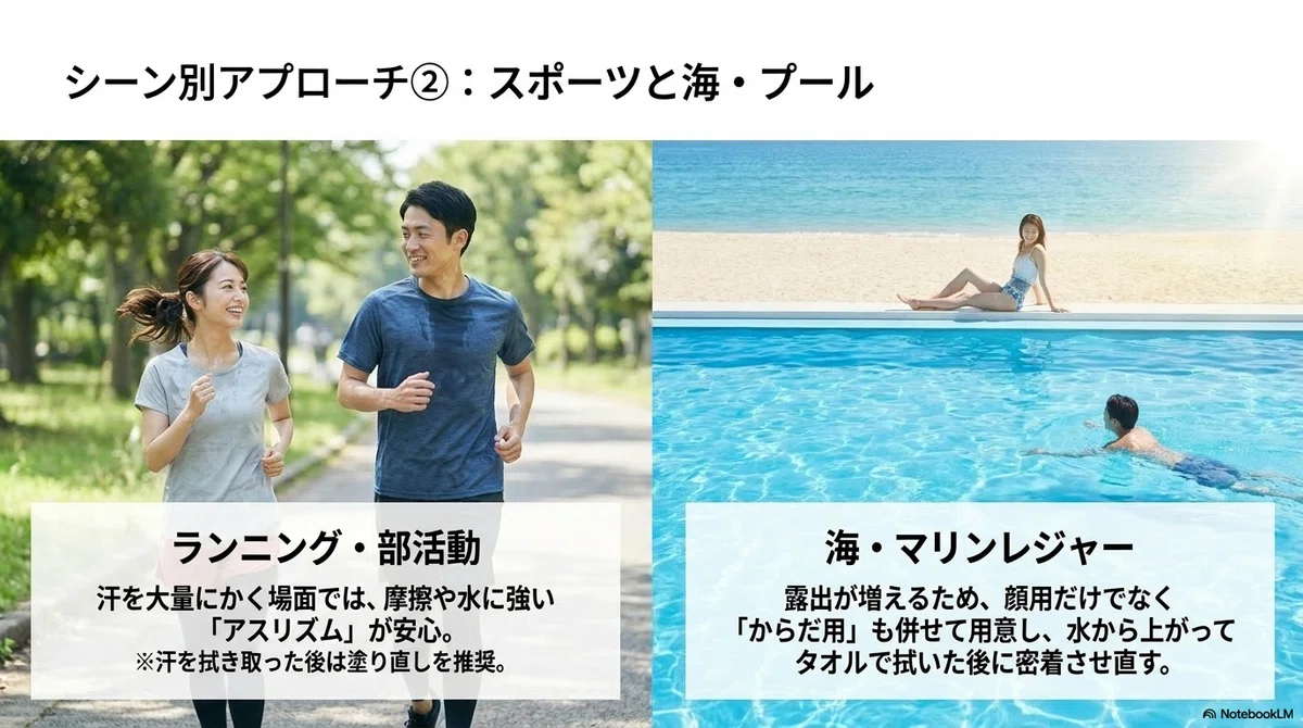 ビオレの日焼け止め：レジャーや屋外イベントには塗り直しやすいミストタイプの図解