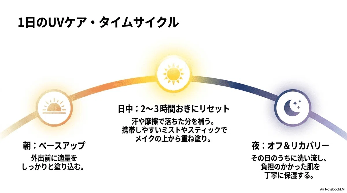 ビオレの日焼け止め：耳や首筋、手の甲も忘れずに
