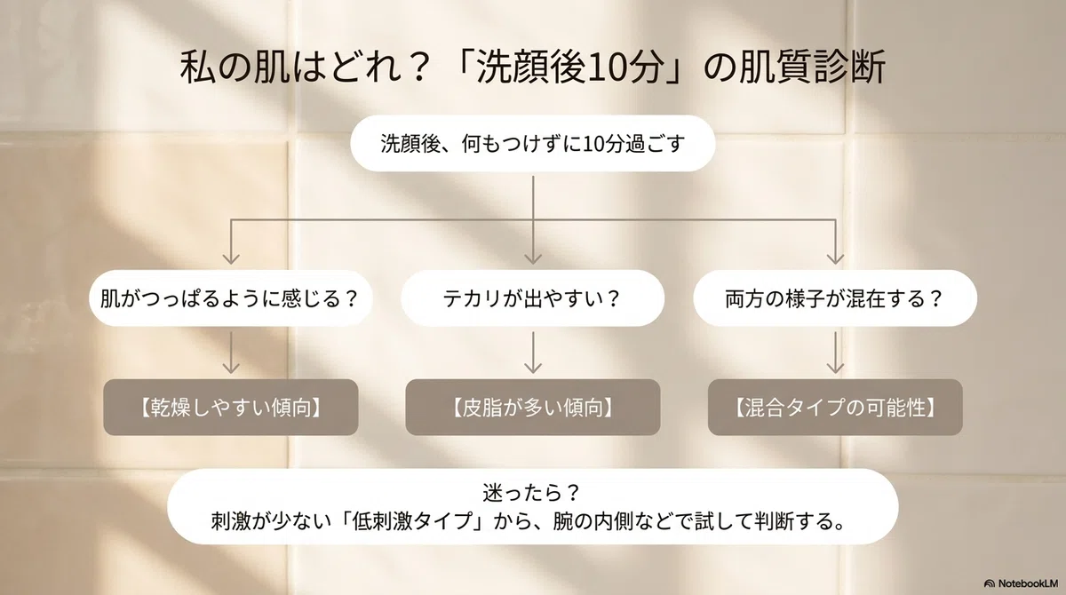 スキンケアの基本:肌質の簡単な見分け方の図解