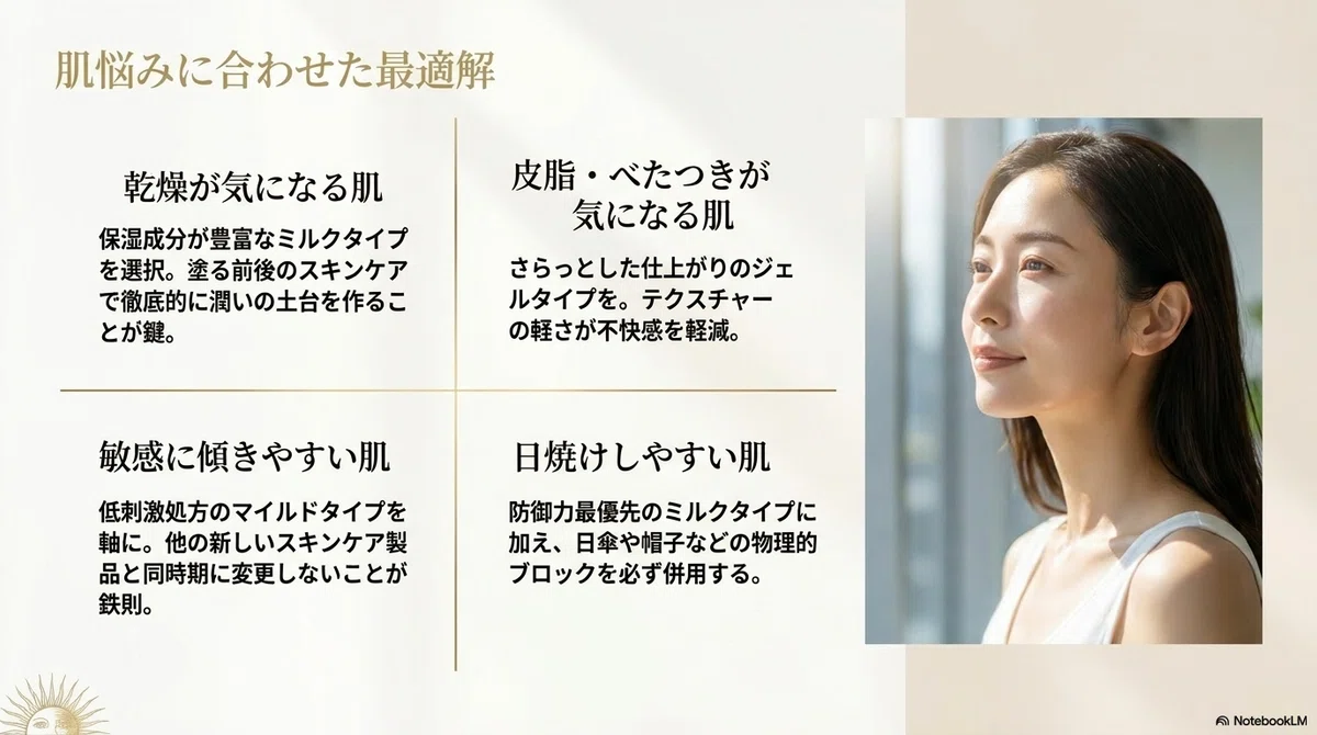 アネッサの日焼け止め：肌質・使用感で選ぶという視点も大切に