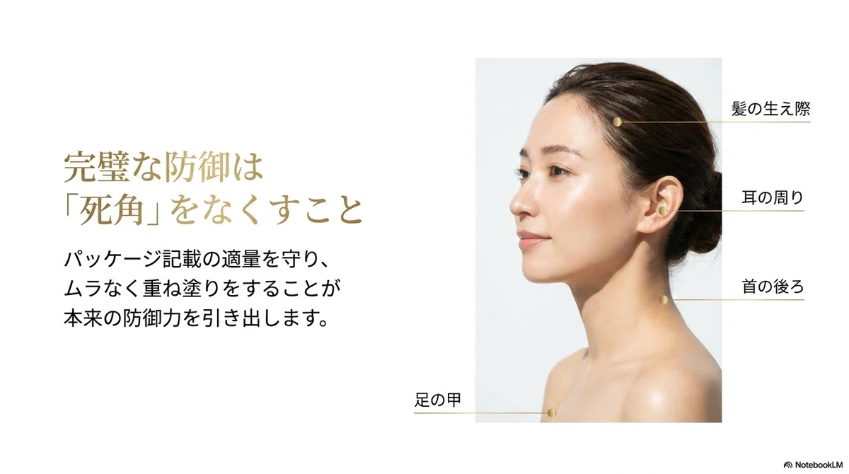 アネッサの日焼け止め：正しい塗り方と塗り直しのタイミングの図解