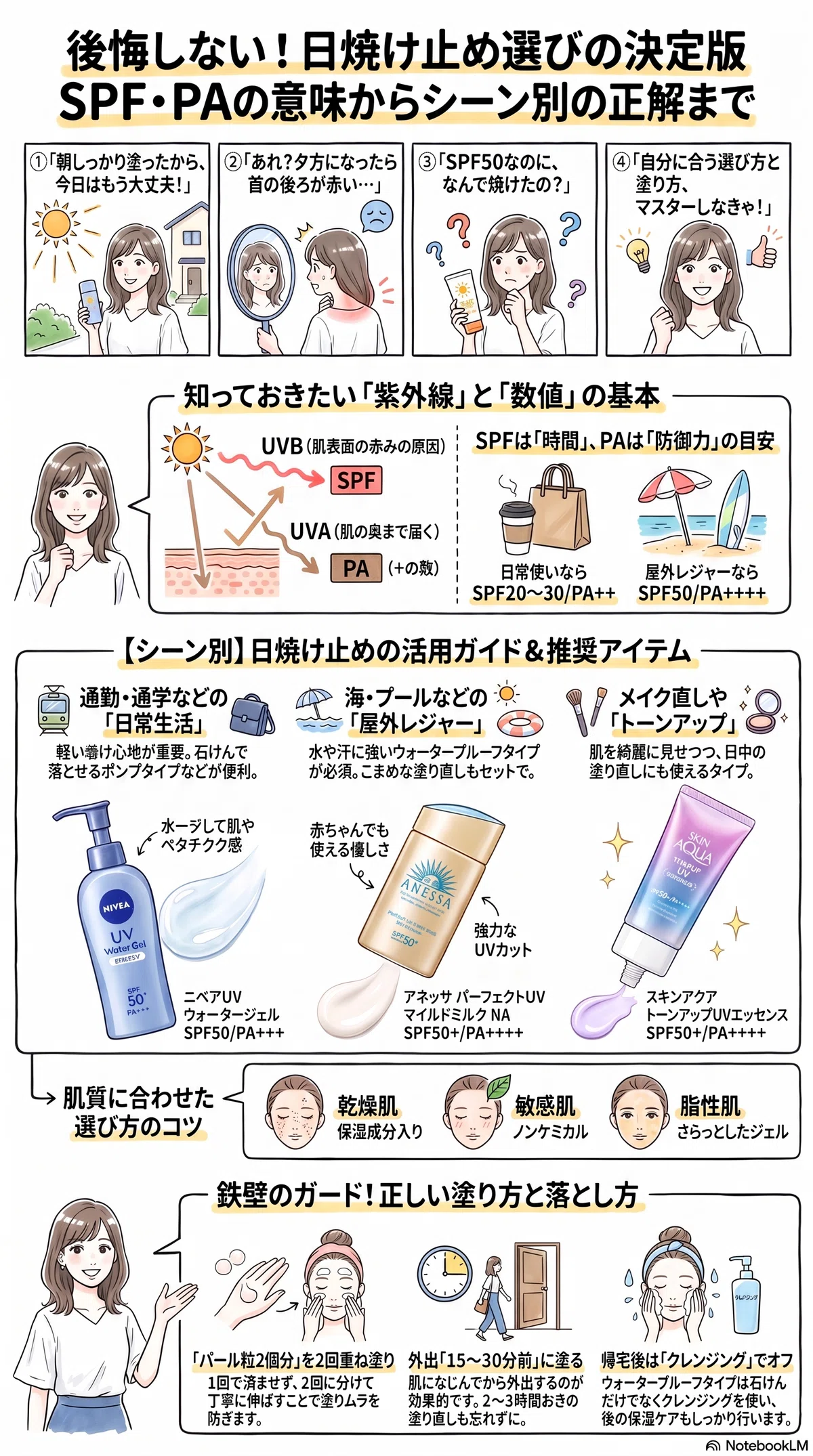日焼け止めおすすめの要点をまとめたインフォグラフィック