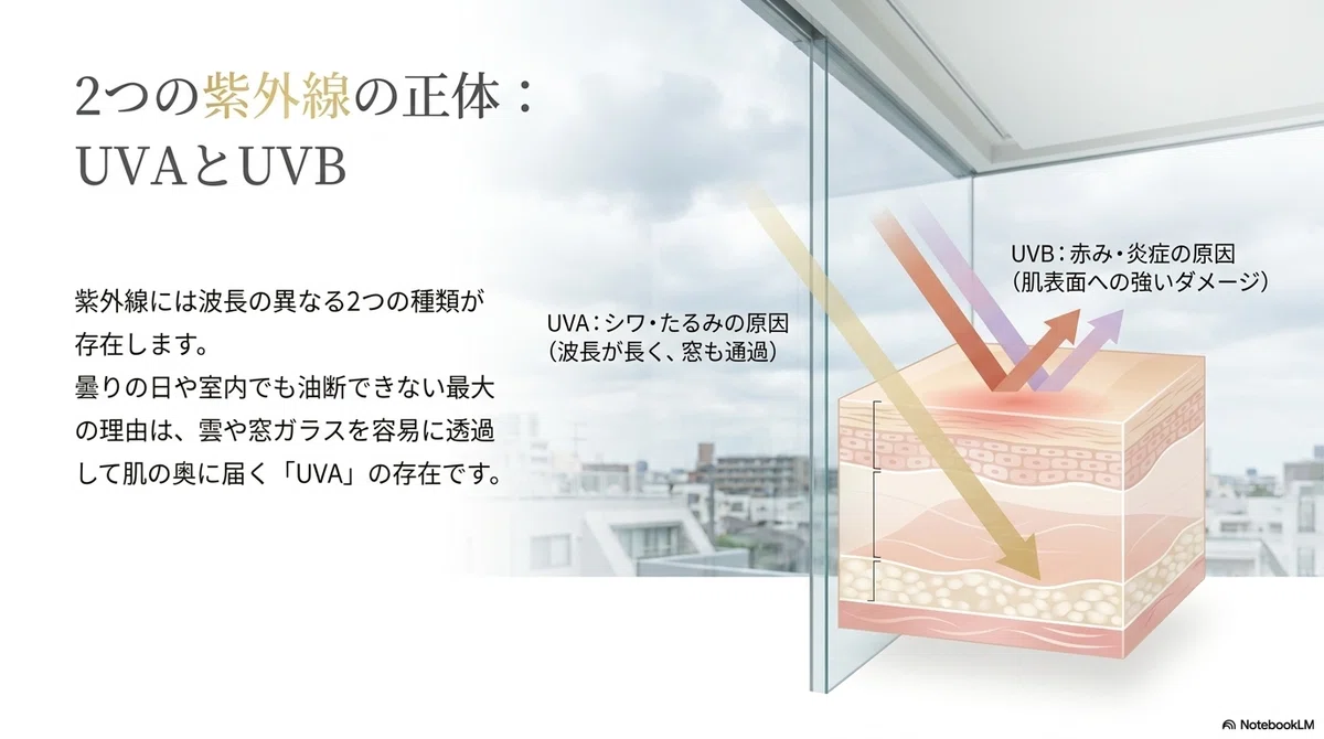 日焼け止めおすすめ：日焼け止めの役割とUVA・UVBの基礎知識の図解
