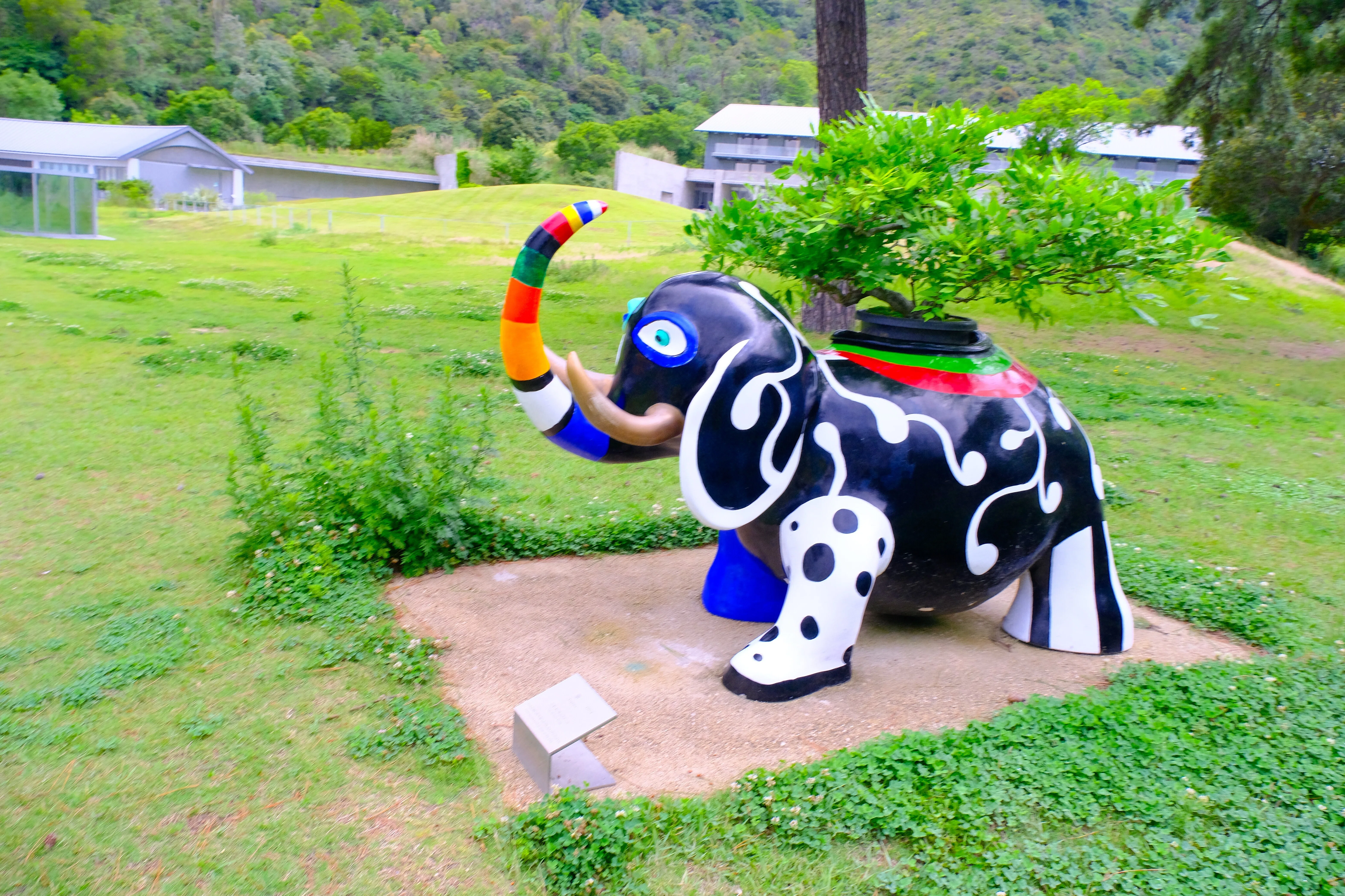 直島の美術館エリアで屋外アート作品を観ながら地中美術館へ向かった