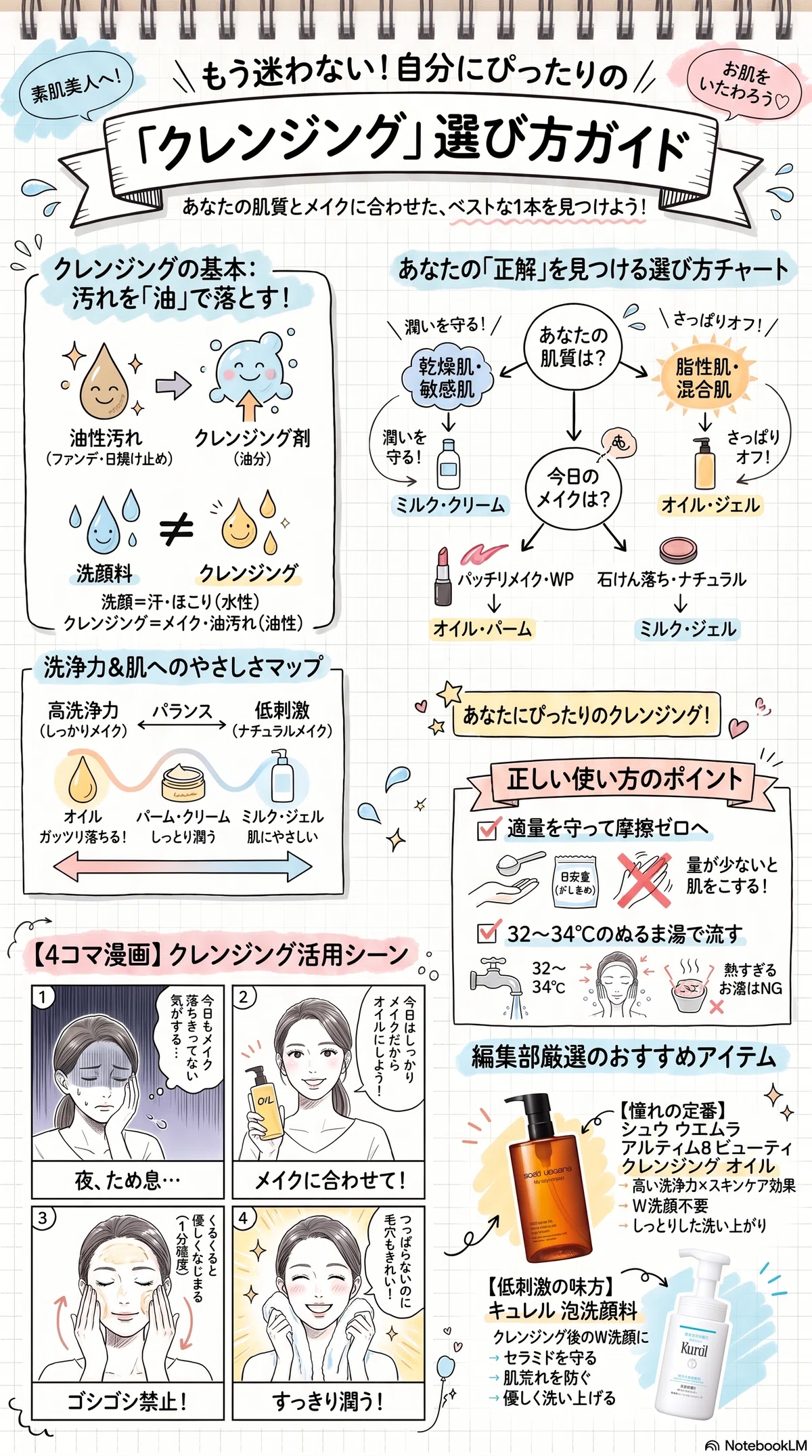 クレンジングおすすめの要点をまとめたインフォグラフィック