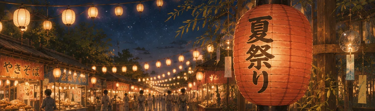 後夜祭の会場にも、まだ提灯の灯りが残ってるよ🏮