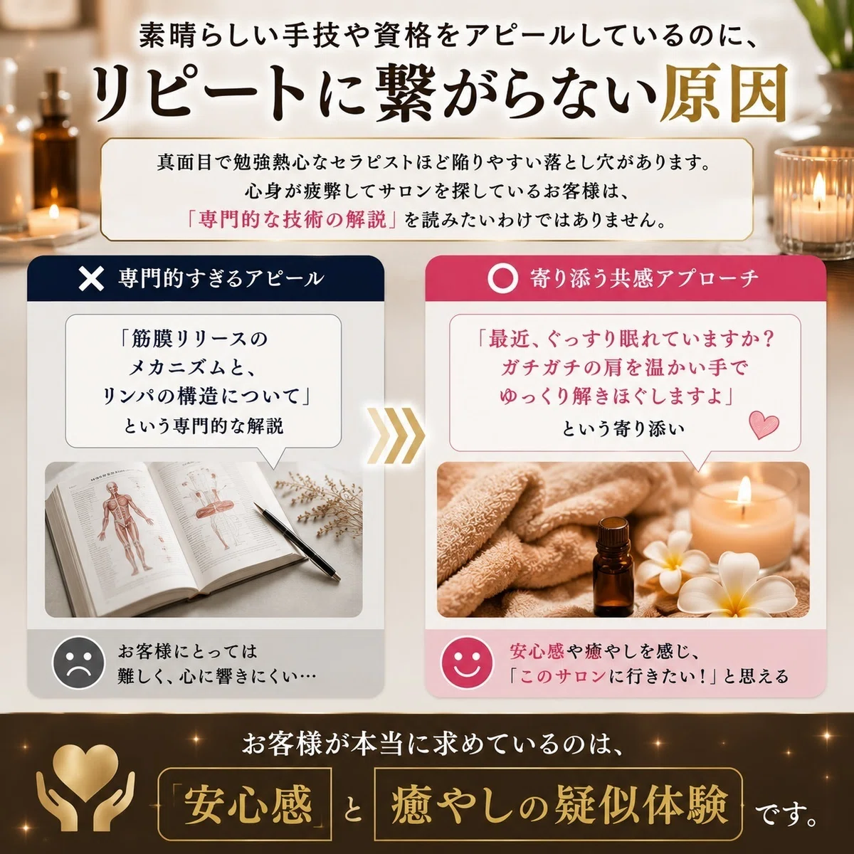 素晴らしい手技や資格をアピールしているのに、リピートに繋がらない原因