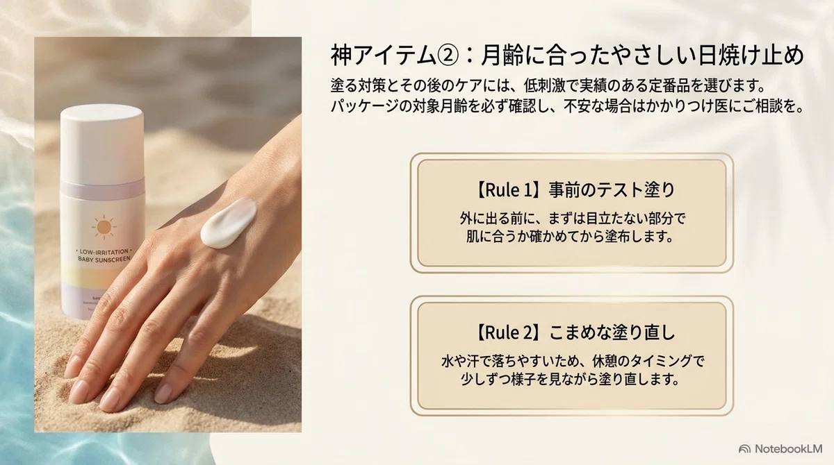 赤ちゃん:暑さと寒さ、両方の対策グッズの図解