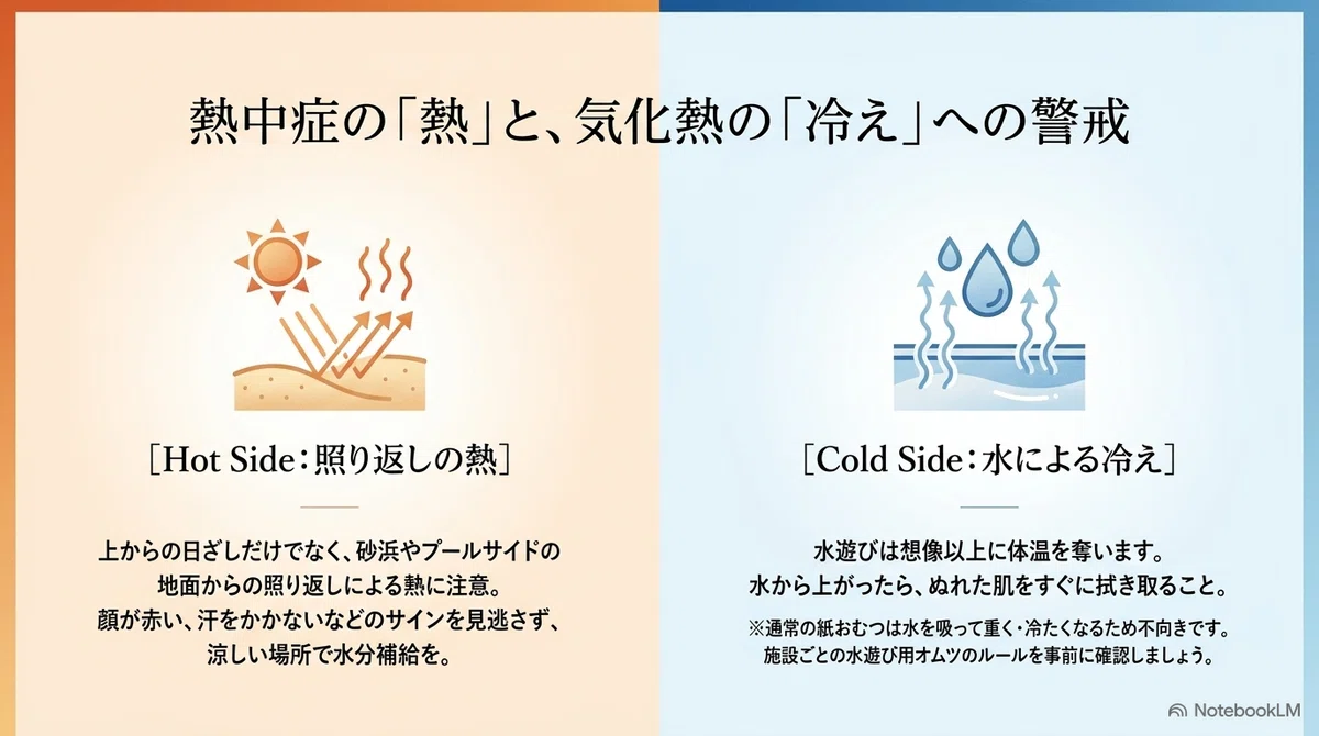 赤ちゃん:冷えと水遊び用オムツのルールの図解