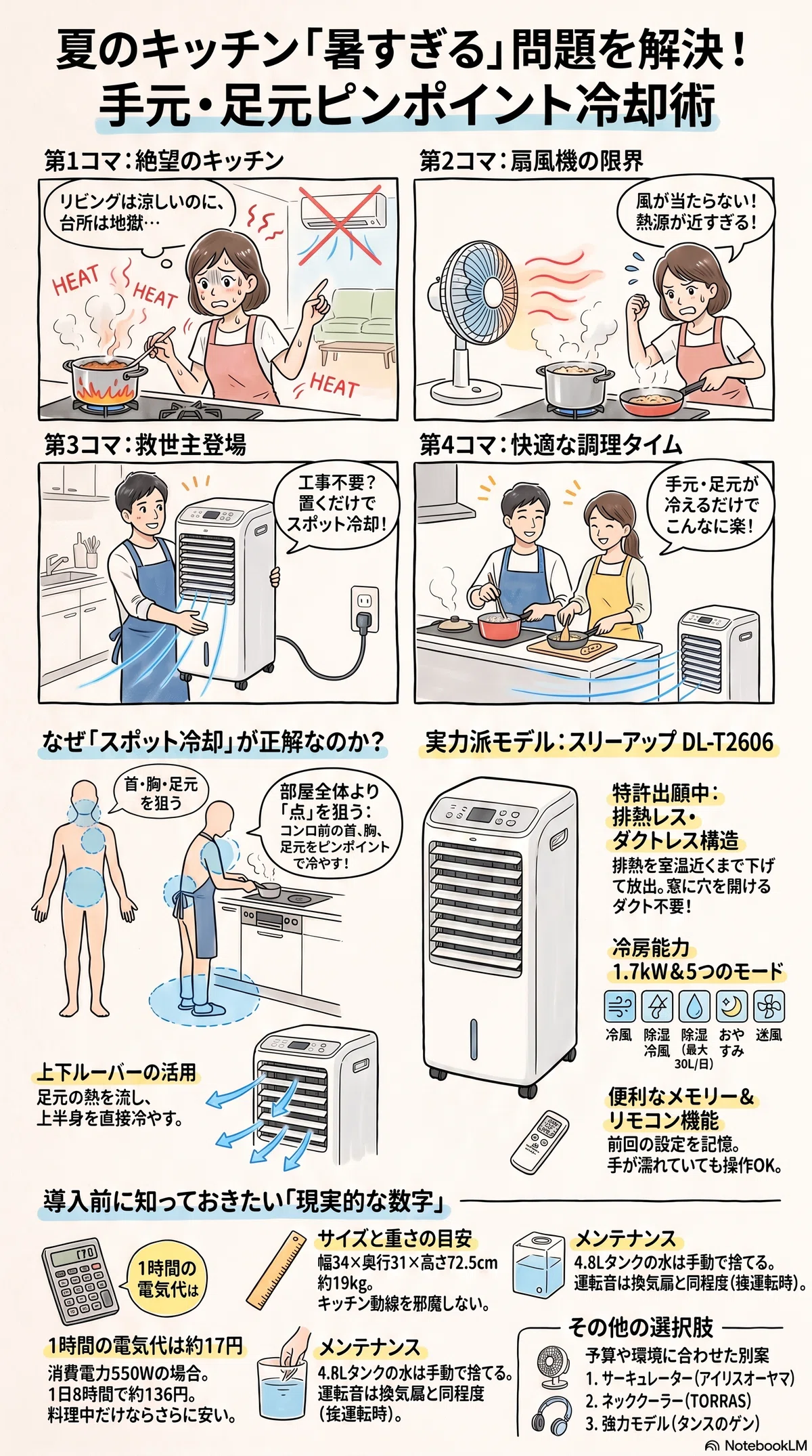 夏のキッチンが暑すぎる問題 手元、足元をピンポイント冷却術