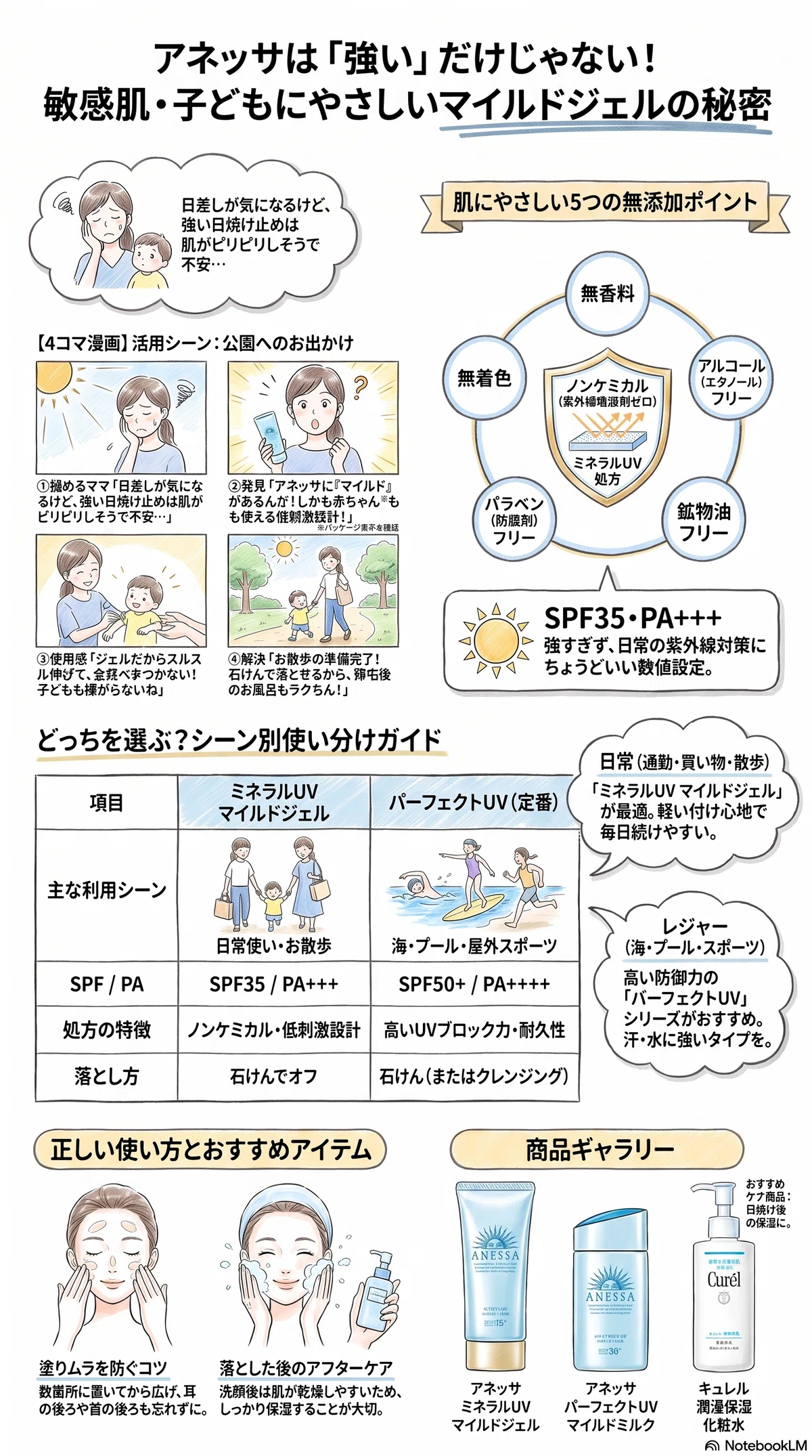 アネッサのマイルドジェルの要点をまとめたインフォグラフィック