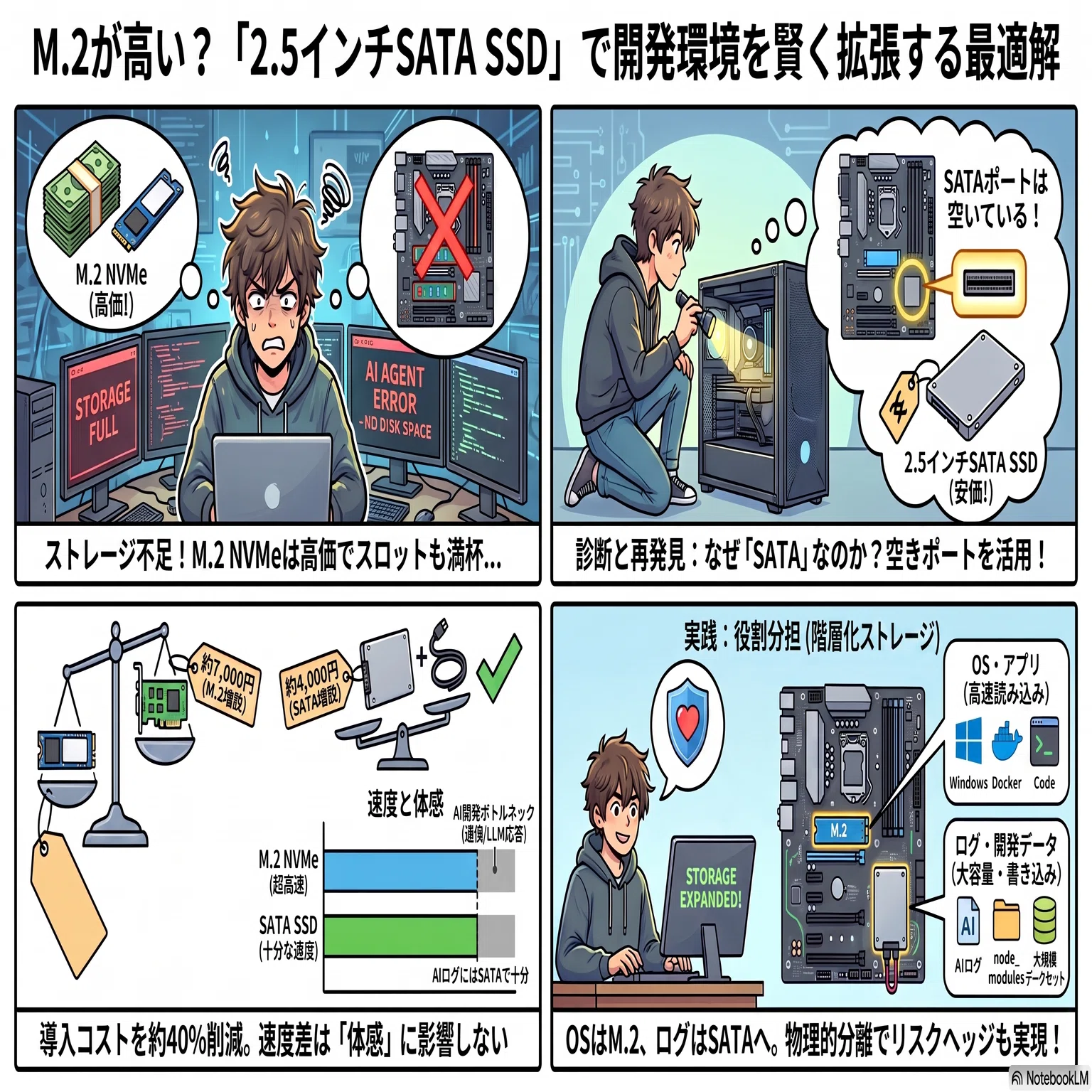 M.2が高いのでSSDを掘り起こし、2.5インチ追加を検討中の話