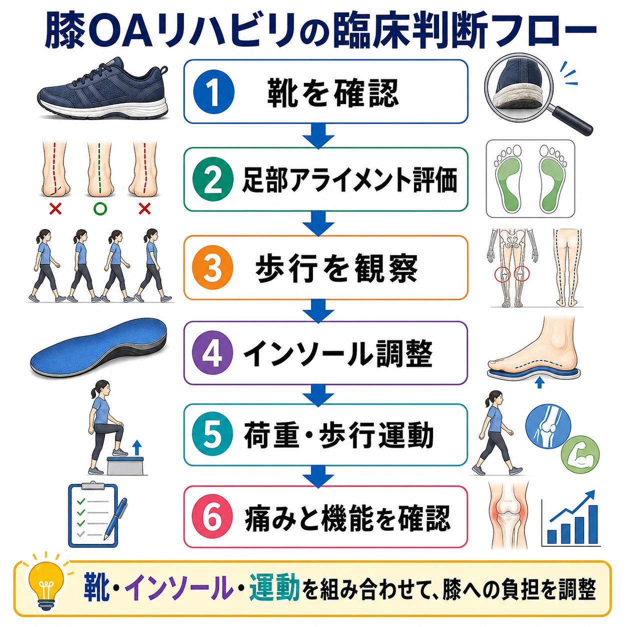 変形性膝関節症にインソールは効くのか？運動療法で終わらせない現場の