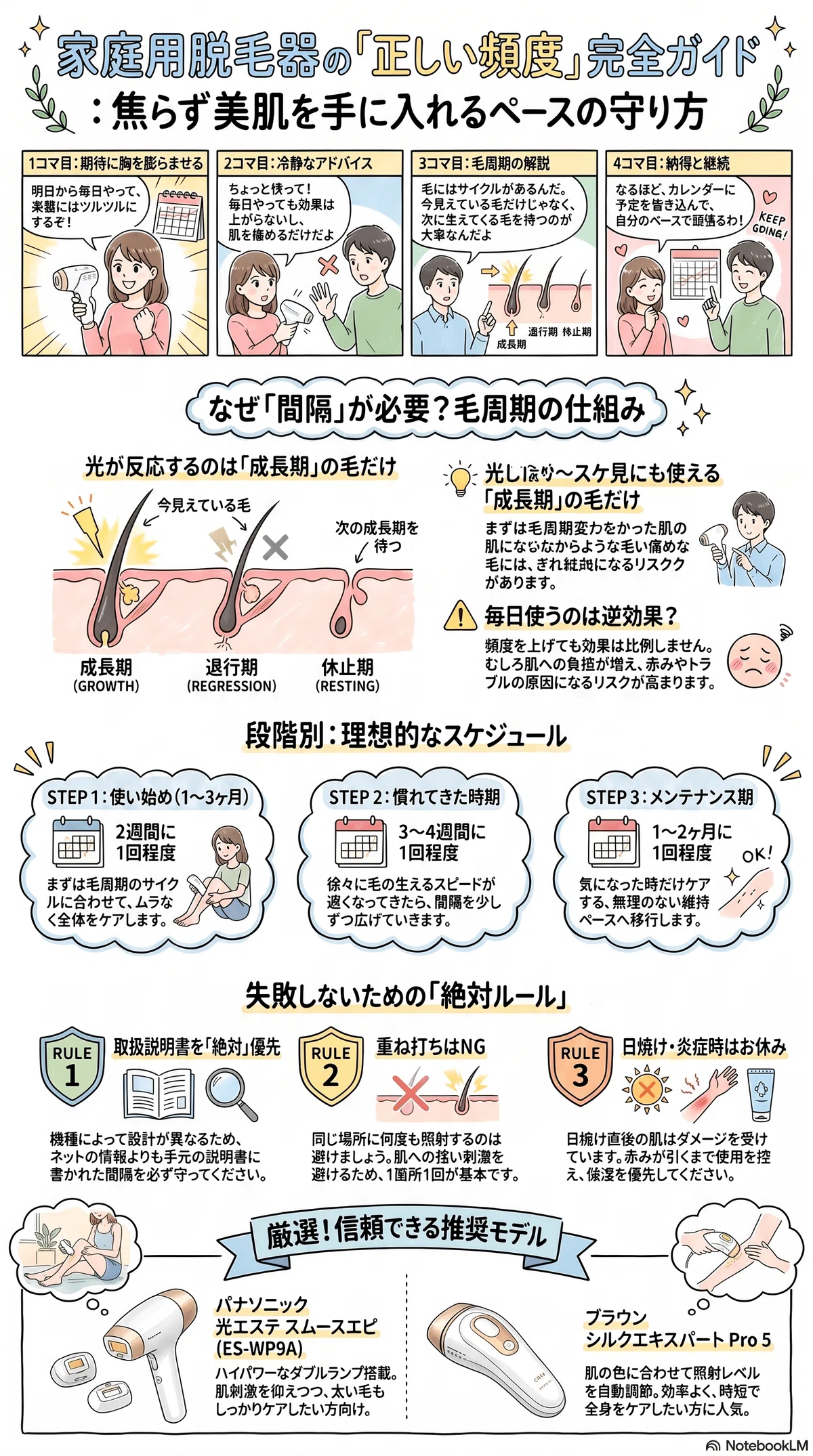 家庭用脱毛器の頻度の要点をまとめたインフォグラフィック
