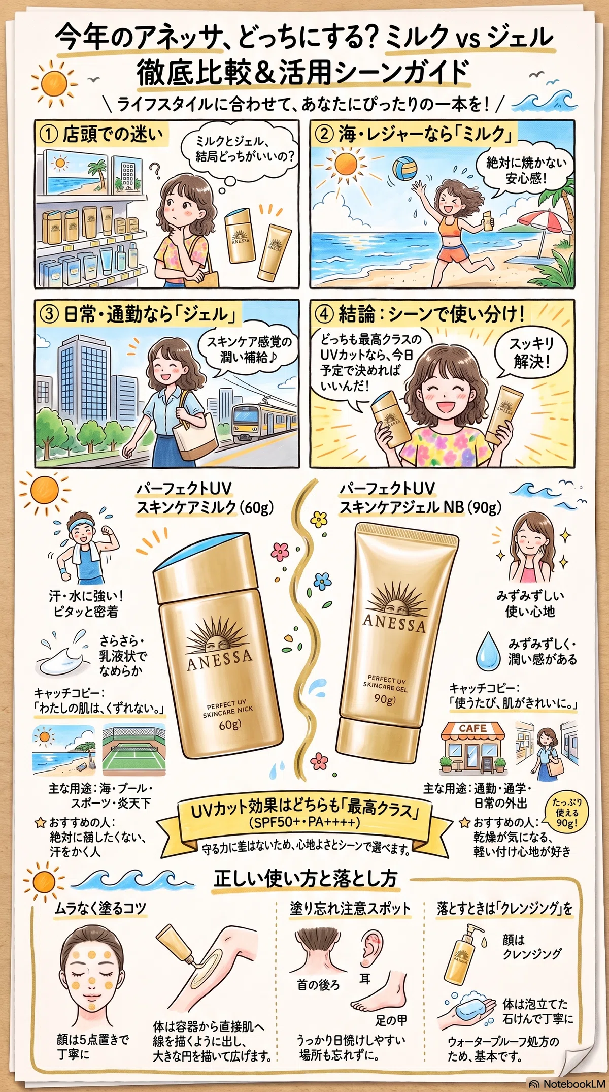 アネッサのミルクの要点をまとめたインフォグラフィック