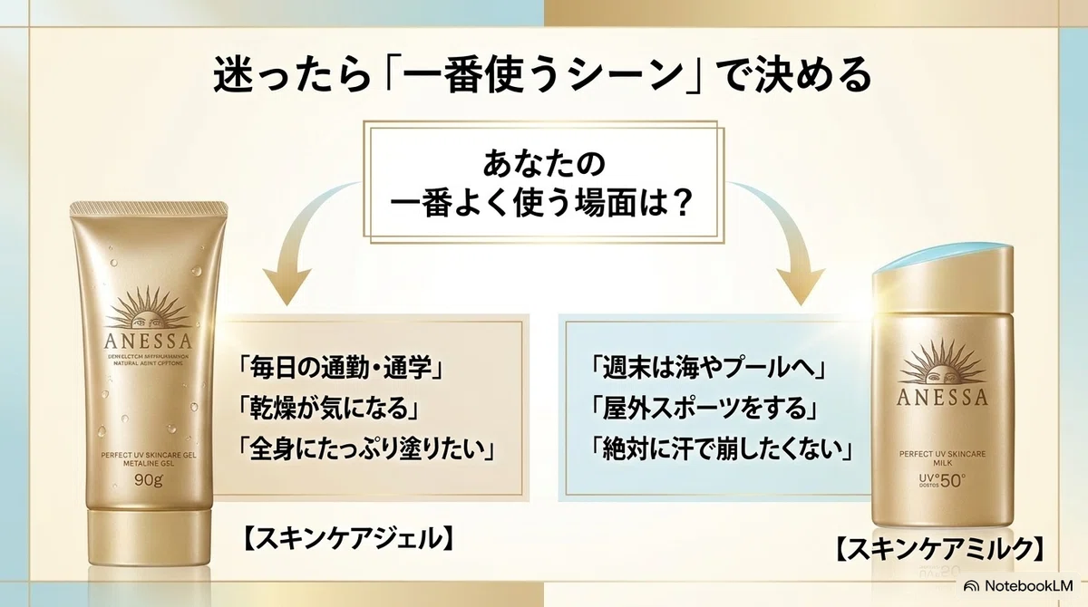 アネッサのミルク：迷ったら「使うシーン」で決める