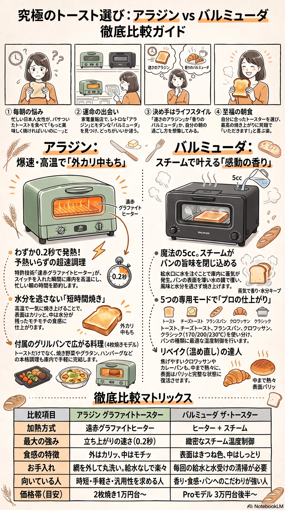 バルミューダ　BALMUDA トースター クリーム色　白　黒　アラジン アラジンとバルミューダどっち？トースター徹底比較｜家電の教科書