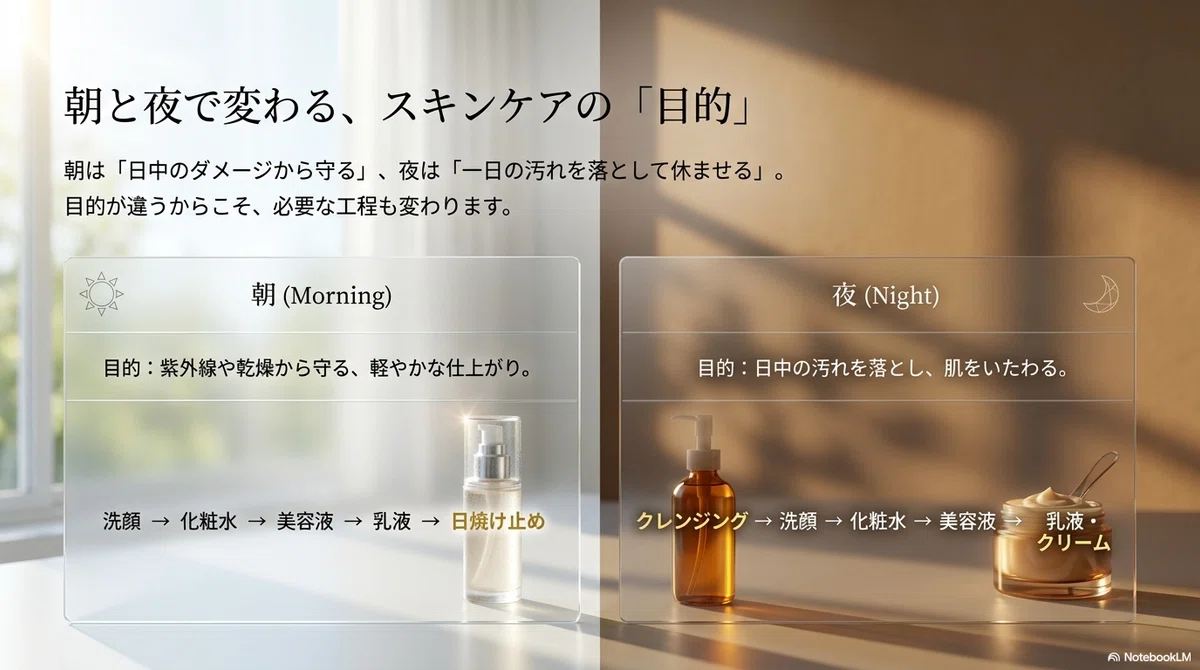 スキンケアの順番:朝のスキンケアと夜のスキンケアの違い