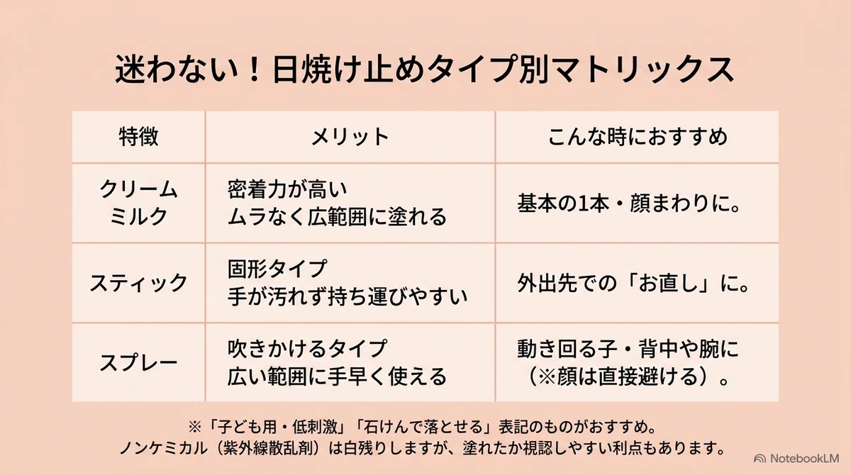 子ど:日焼け止めの選び方の基本の図解
