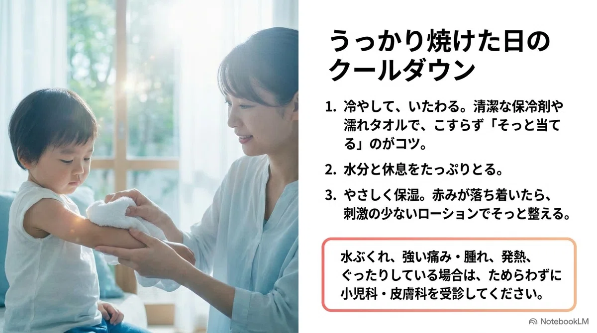 子ど:うっかり焼けてしまったときのクールダウンの図解