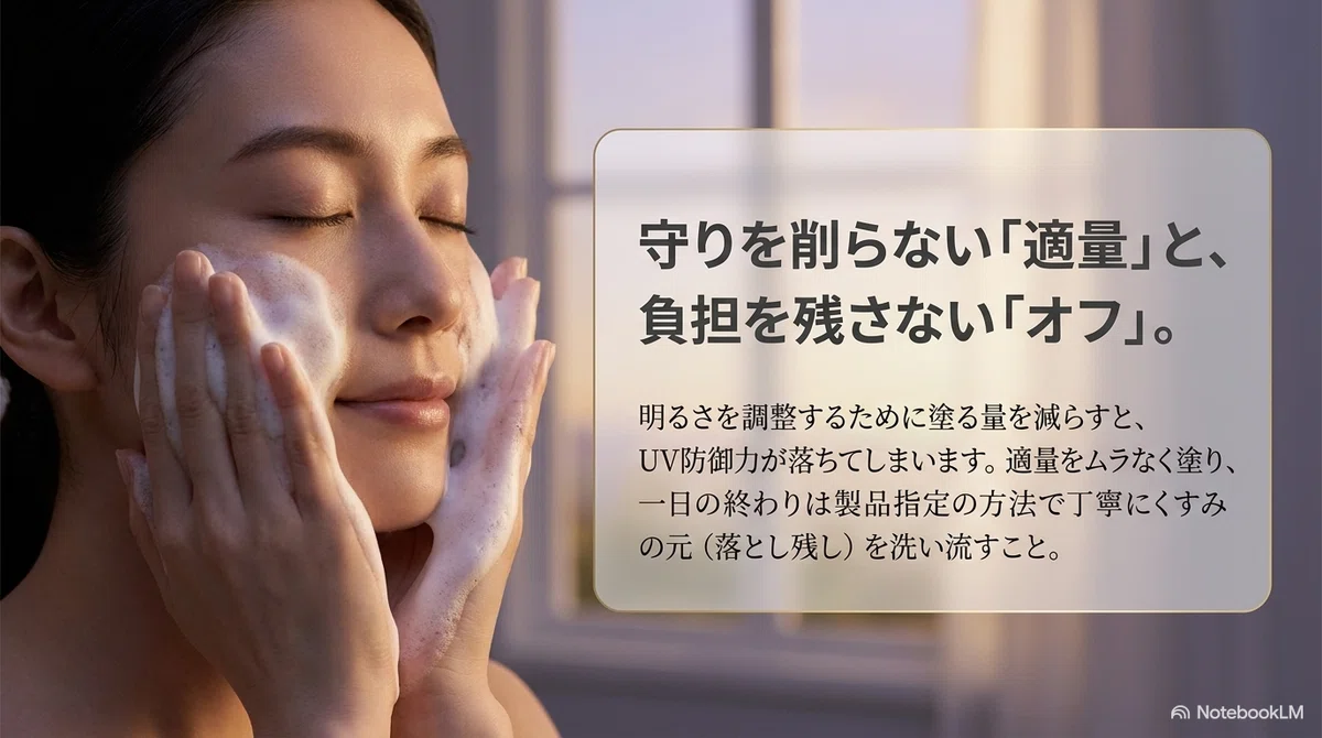 アネッサ ブライトニングUV:落とし方とスキンケアの注意点の図解