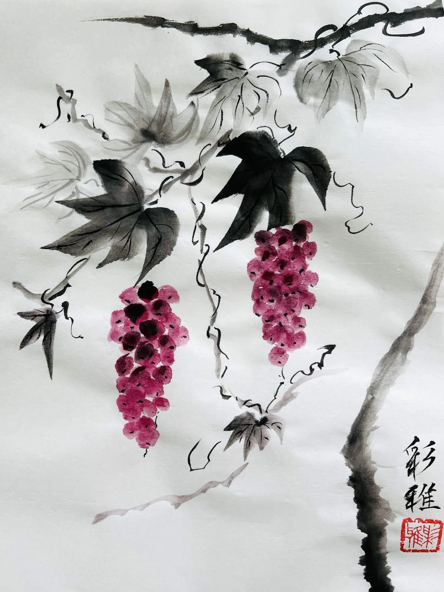 水墨画 ぶどう｜madokasora11