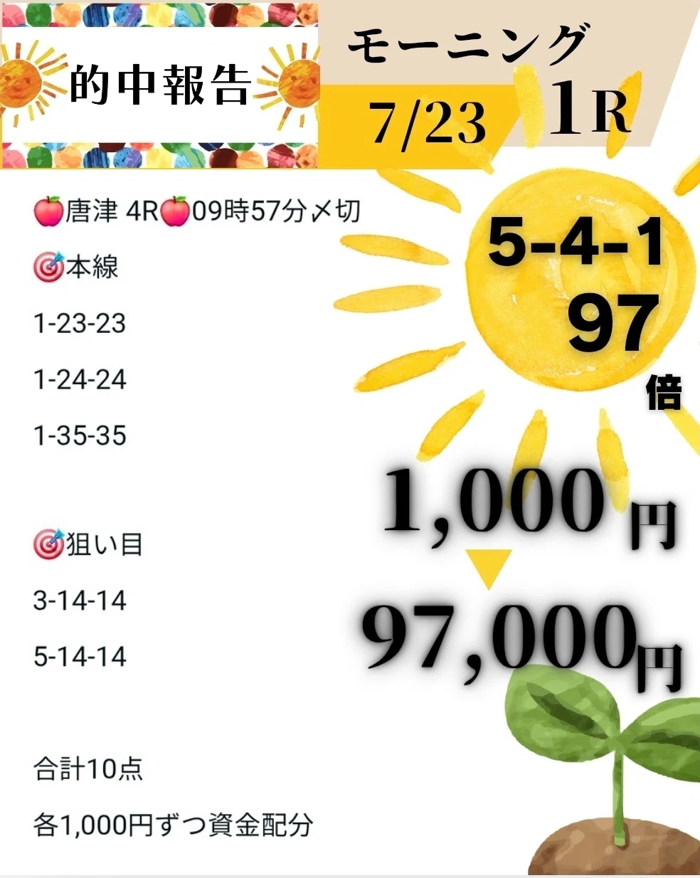 7/23🍋的中結果🍋｜ナイターレース爆勝ち🎯🎯今週も安定して皆様に爆