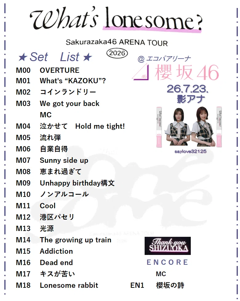 櫻坂46 アリーナツアー2026｜sho-setlist