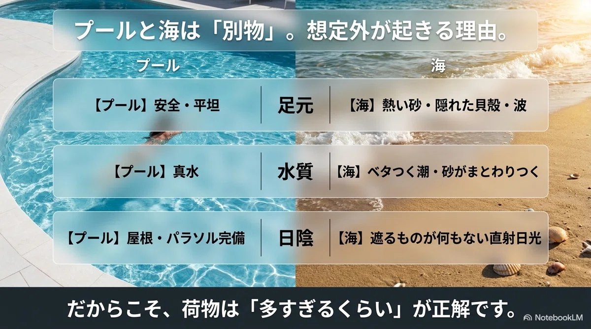 子連れ海水浴の持ち物:プールと海は「別物」だと考えておく