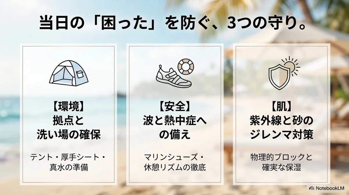子連れ海水浴の持ち物:海ならではの必需品をそろえる
