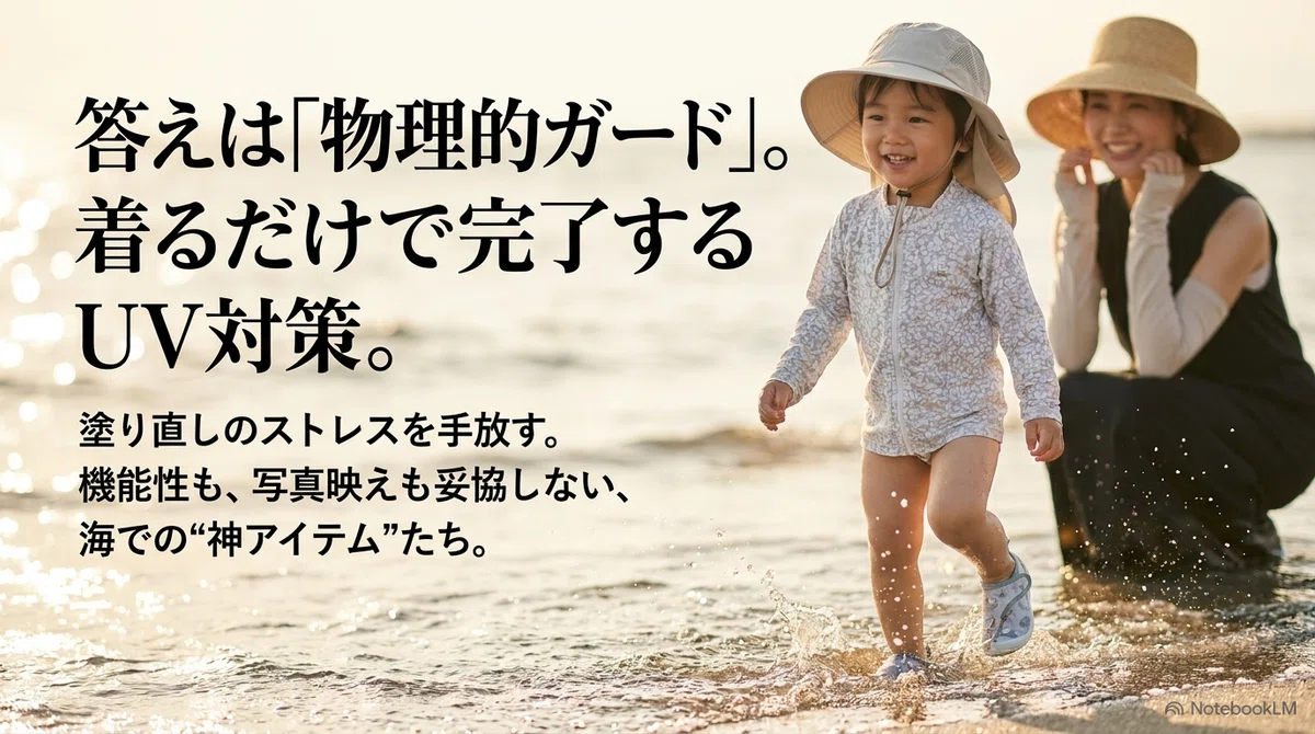 子連れ海水浴の持ち物:ラッシュガードと帽子で物理的に守る