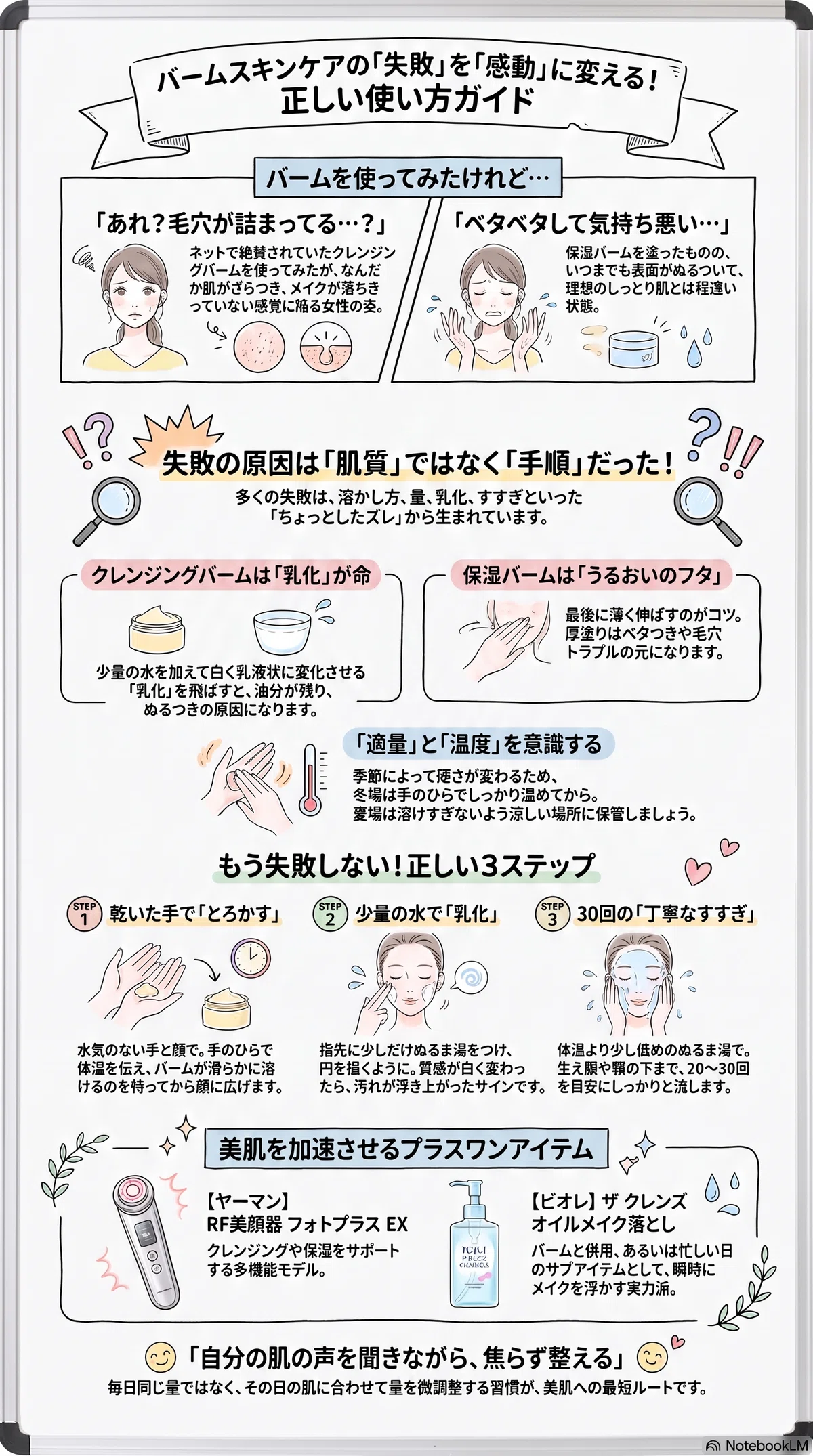 バームスキンケアの失敗例の要点をまとめたインフォグラフィック