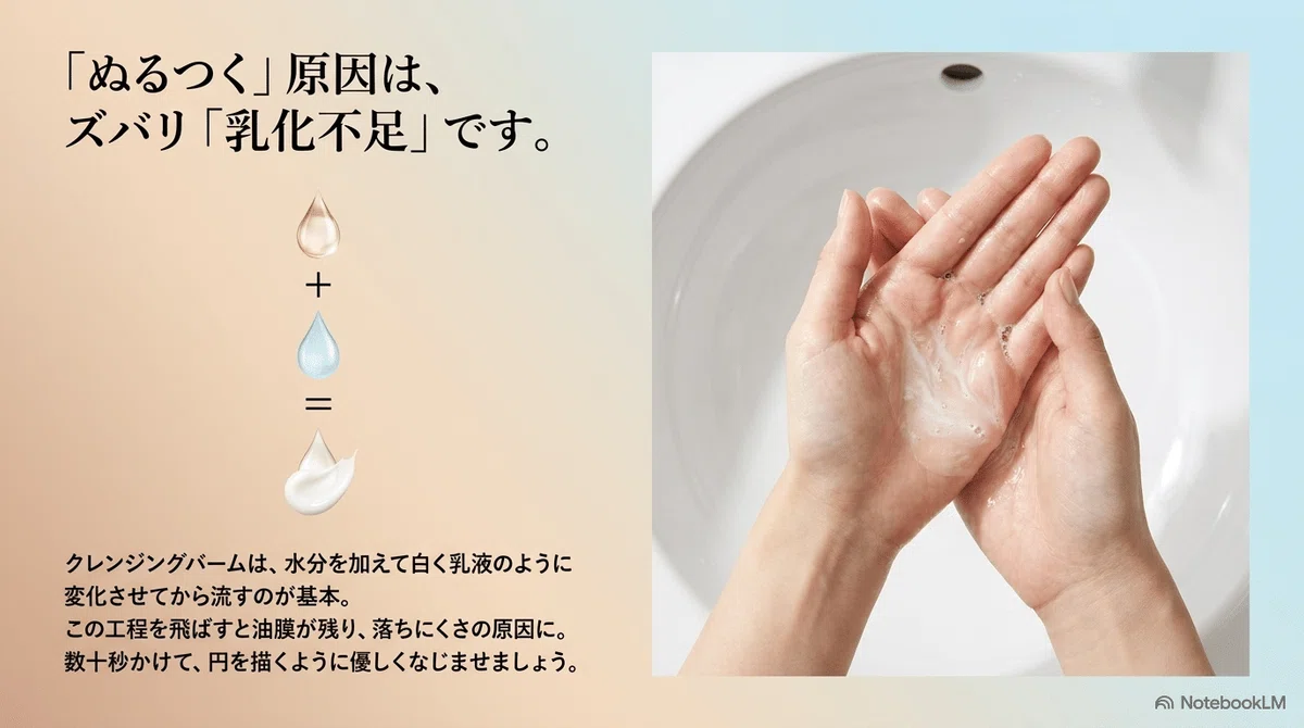 バームスキンケアの失敗例：失敗例その1｜落ちない・ぬるつく・くすんで見える