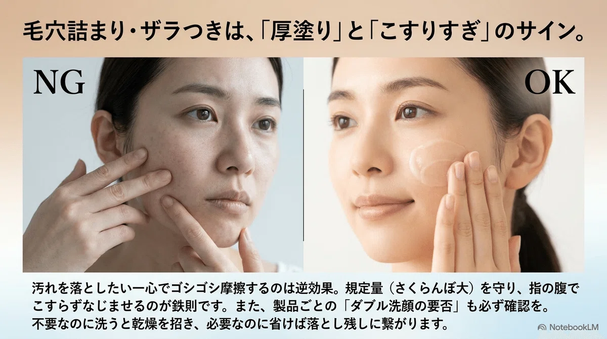 バームスキンケアの失敗例：正しい使い方の基本ステップの図解