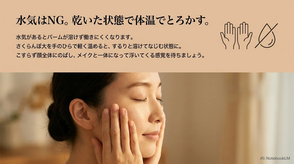 バームスキンケアの失敗例：ステップ1｜乾いた手と顔で適量をとる