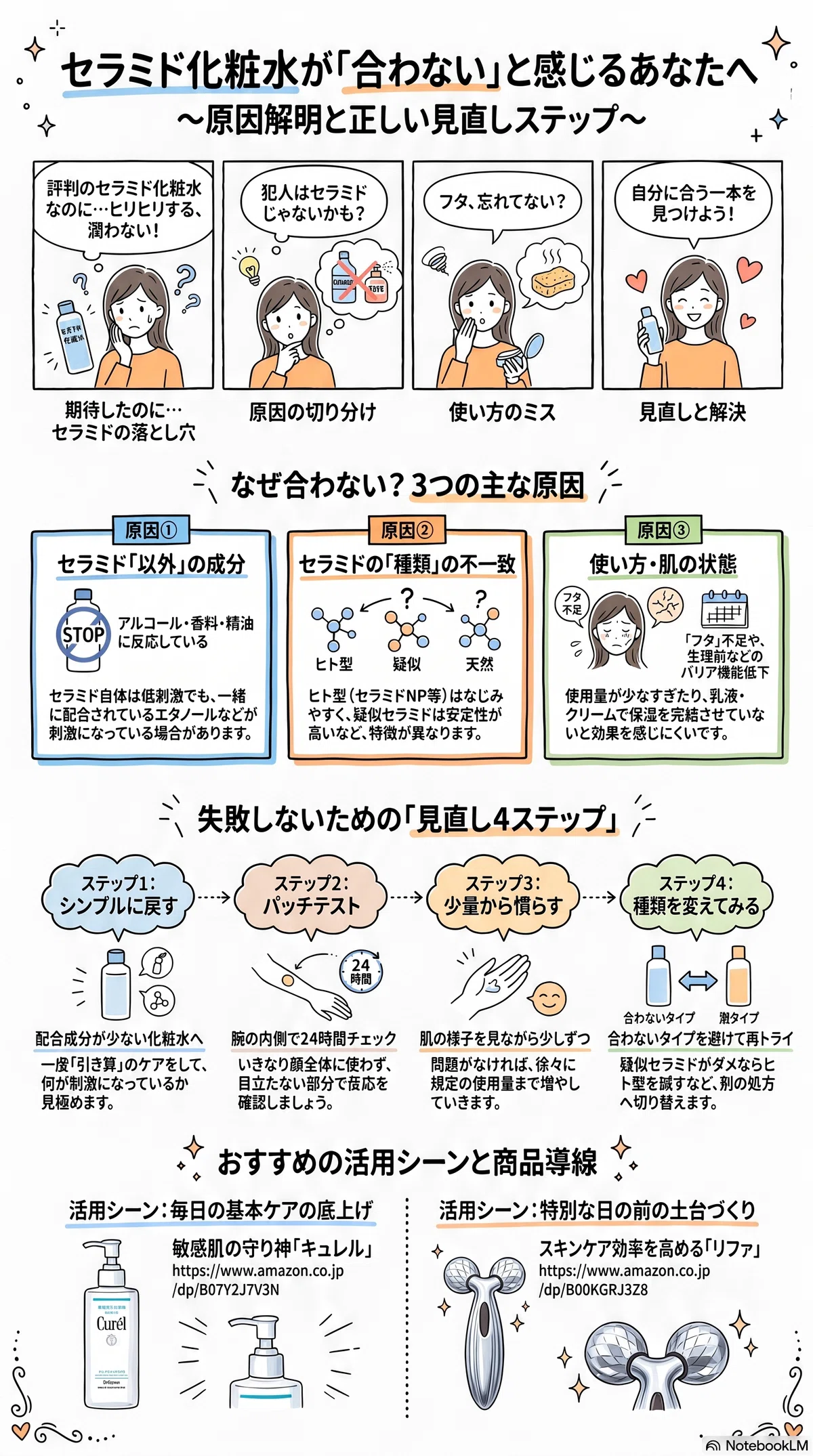 セラミド化粧水の要点をまとめたインフォグラフィック