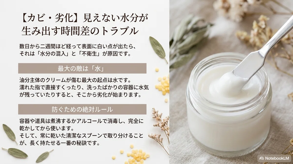 みつろうクリーム:カビ・劣化が起きる本当の原因の図解
