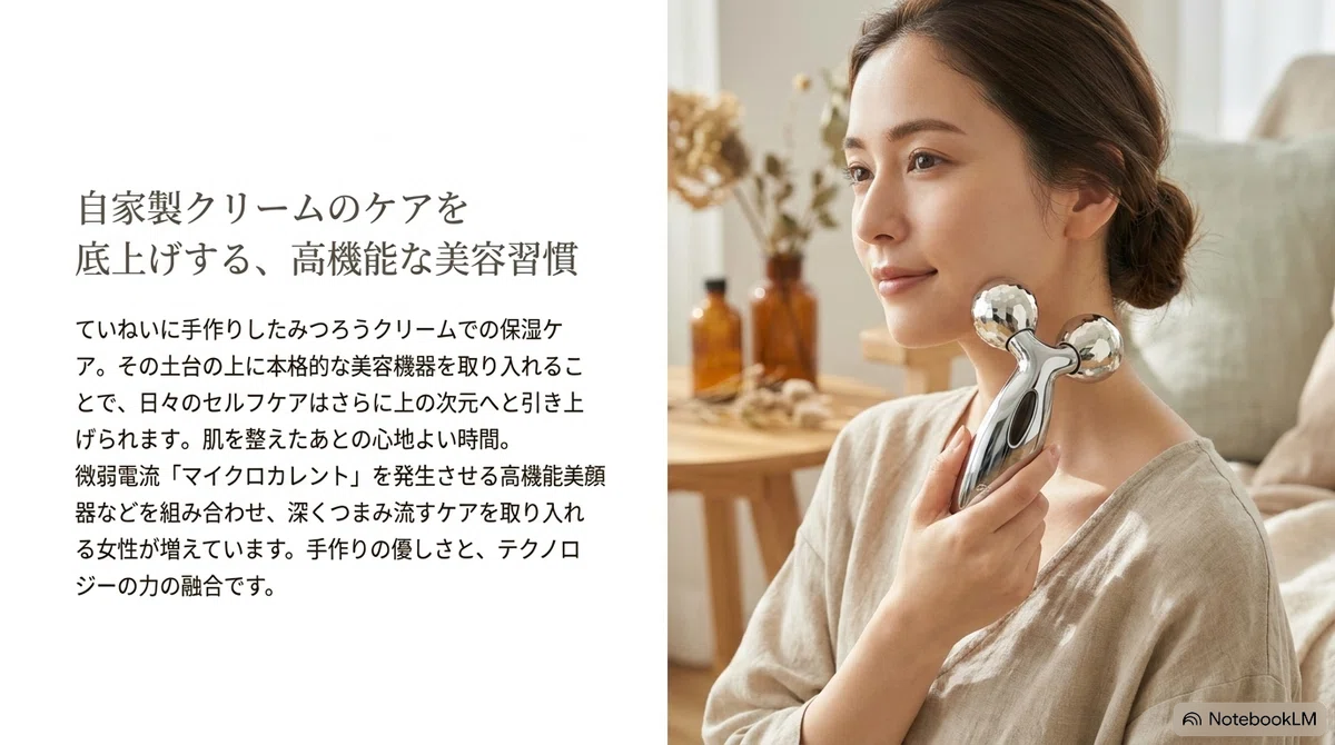 みつろうクリーム:手作りと合わせて|本格ケアを底上げする高機能美顔器の図解