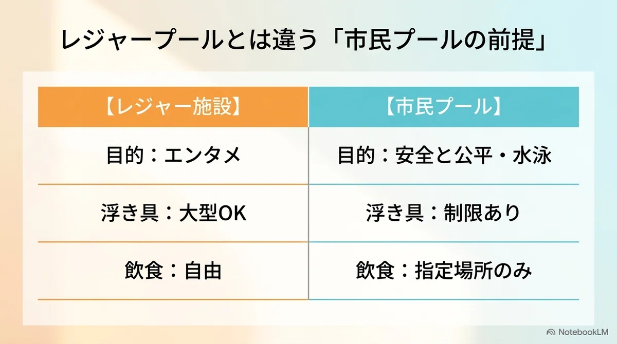 市民プールが「ちょっと厳しめ」に感じる理由の図解