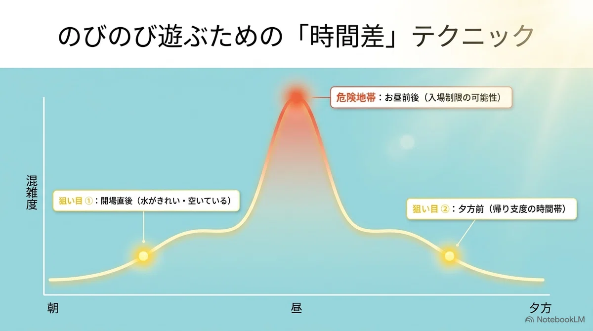市民プール:混雑を避けて、のびのび遊ぶ時間帯のコツの図解