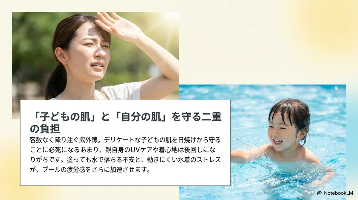 子連れプールの持ち物リスト：親子の日焼け対策・塗る編の図解