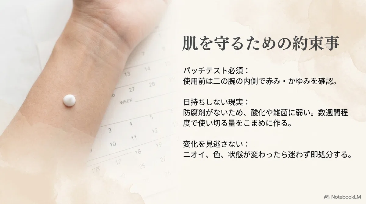肌にやさしい:パッチテストのやり方の手順の図解