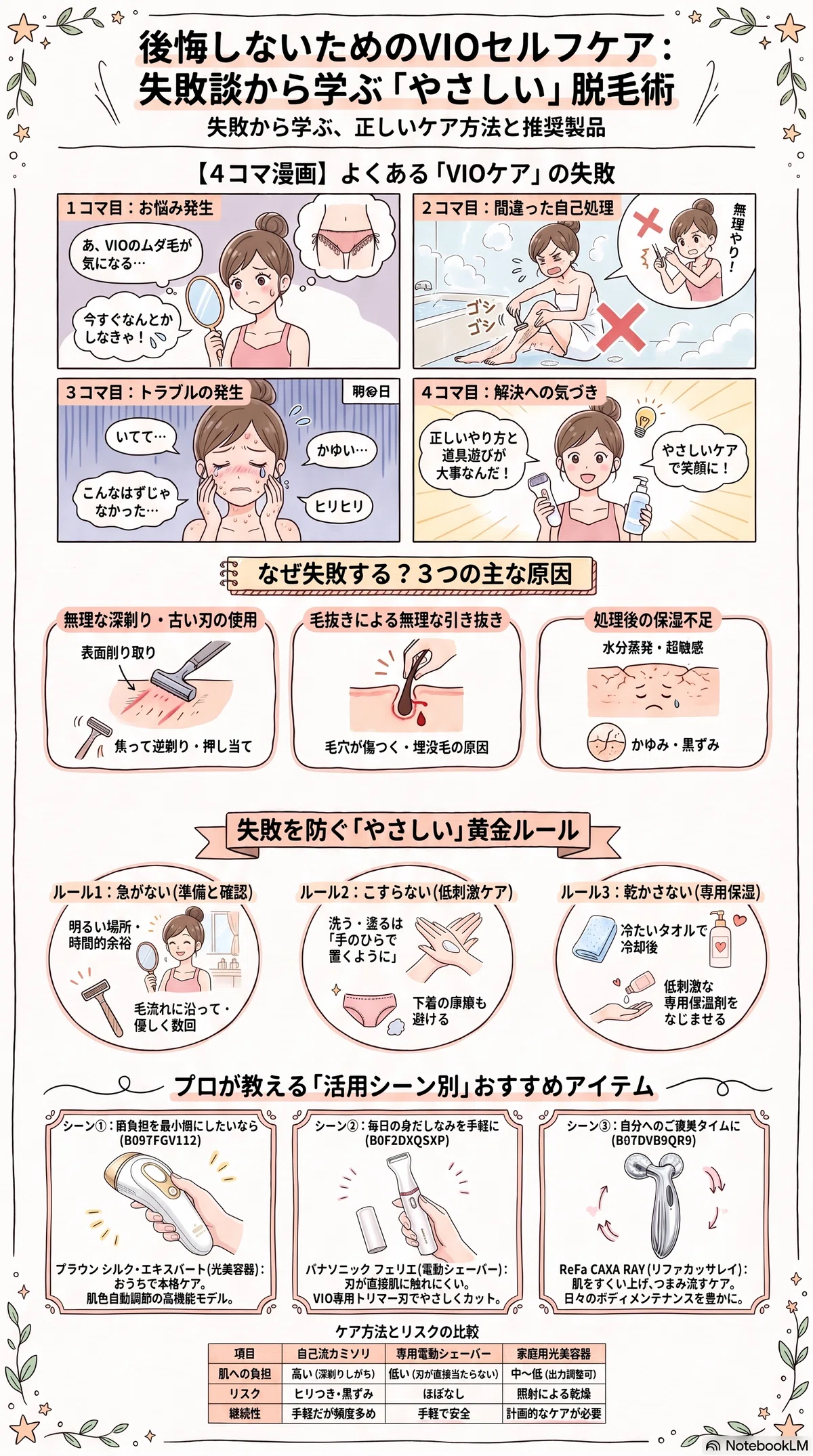 VIO脱毛のみんなの失敗談の要点をまとめたインフォグラフィック