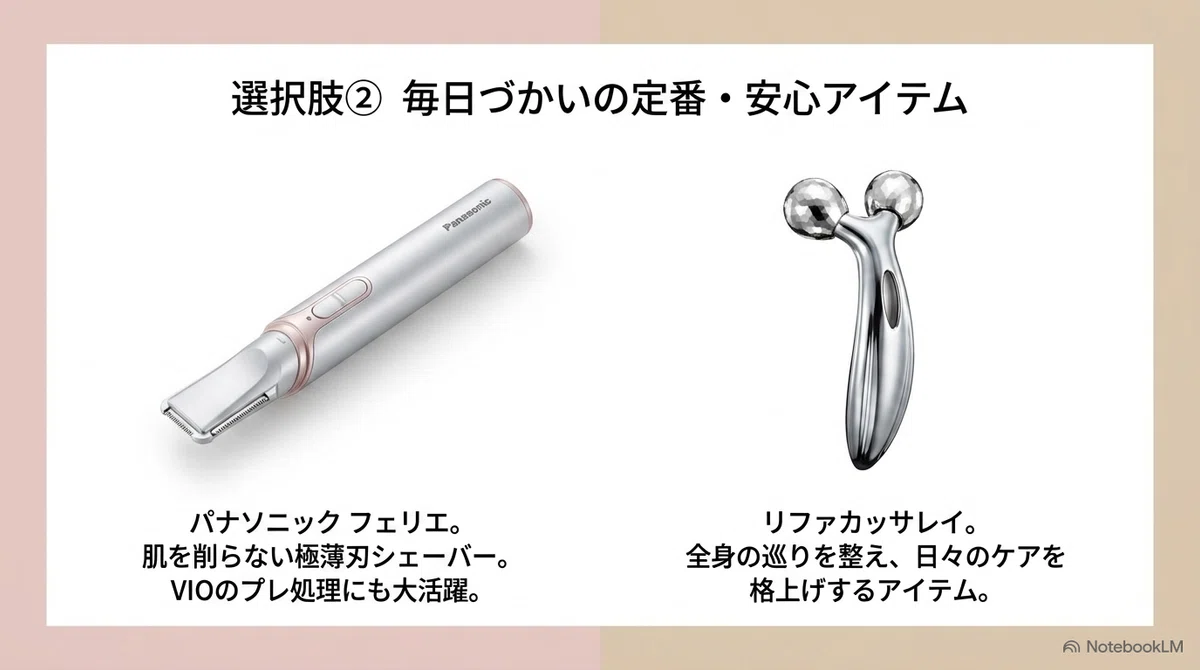 VIO脱毛のみんなの失敗談:自己処理の負担を減らすなら|高機能光美容器という選択肢の図解(その2)