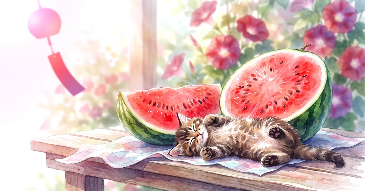 スイカと超かわいい赤ちゃん猫のお昼寝｜noteの表紙のためだけに生まれたスタジオ｜無償の愛 in KIBUKI その1