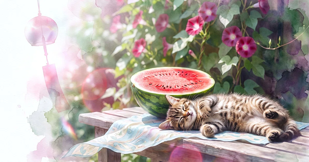 スイカと超かわいい赤ちゃん猫のお昼寝｜noteの表紙のためだけに生まれたスタジオ｜無償の愛 in KIBUKI その6