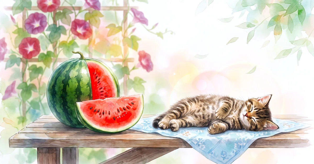スイカと超かわいい赤ちゃん猫のお昼寝｜noteの表紙のためだけに生まれたスタジオ｜無償の愛 in KIBUKI その7