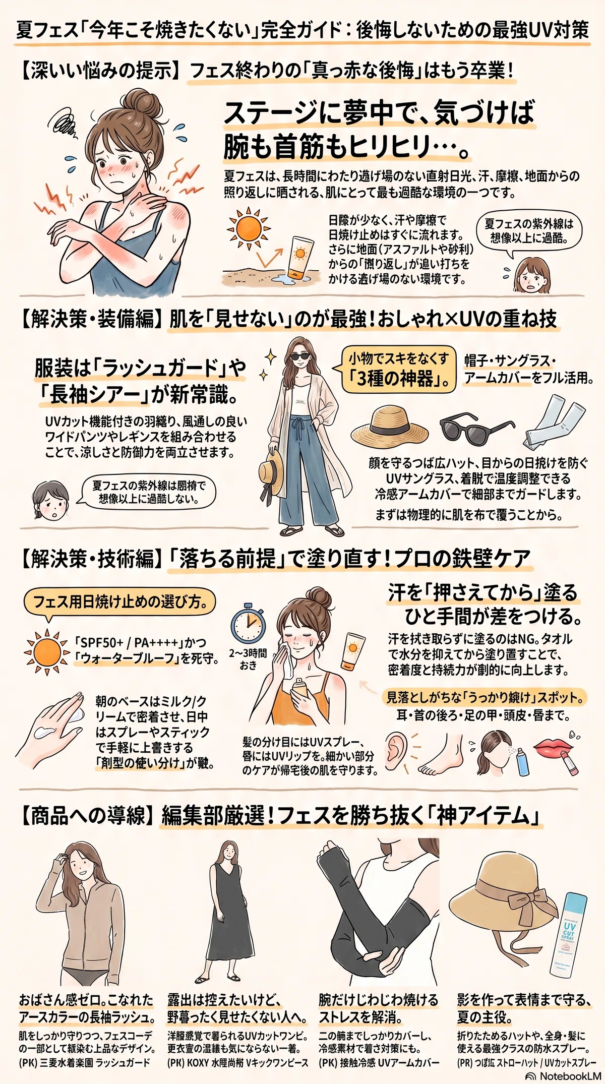 夏フェスの日焼け対策完全ガイの要点をまとめたインフォグラフィック